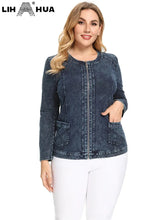 Load image into Gallery viewer, Women&#39;s Plus Size Denim Jacket Fall Casual Fashion Zipper Jacket High Stretch Cotton Knitted Denim
