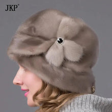 Load image into Gallery viewer, Fashion Female Woman Hats Keep Warm Winter Hat Bonnets for Women Luxury Wedding Ceremony Elegant Real Mink Fur Caps
