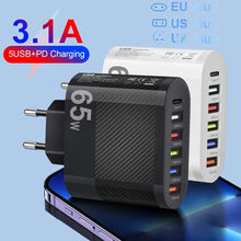 Load image into Gallery viewer, 3.1A 5Ports USB Charger PD Charging Adapter For Xiaomi iPhone 13 Samsung Mobile Phone Plug Charging QC 3.0 Wall Charger
