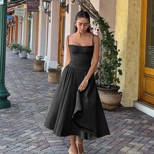 Load image into Gallery viewer, Sexy Solid Pleated Suspenders Dress Women Elegant Slim Backless Chest Wrapped Midi Dresses
