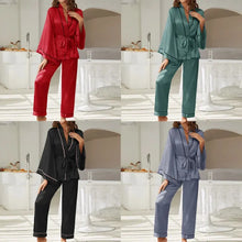 Load image into Gallery viewer, 2 Piece Set Women Pajamas Satin Sleepwear Long Flared Sleeve and Long pant
