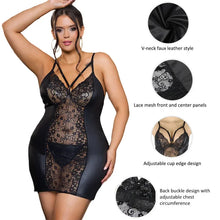 Load image into Gallery viewer, Curve Sexy Lace Leather Lingerie Dress Set Plus Size Hollow Out Nightgown Hip Wrap Pajamas
