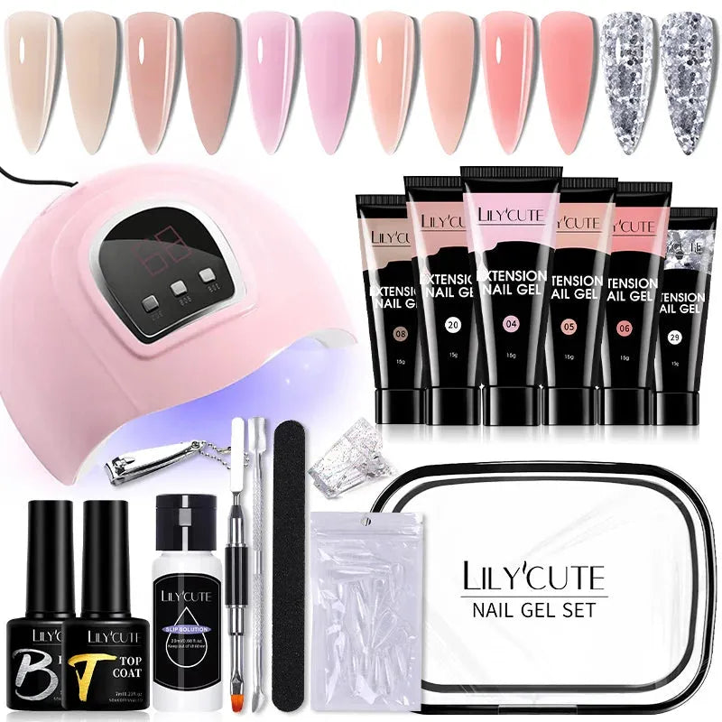 15ML Manicure Set Quick Nail Extension Gel With 6W UV Lamp Dryer Finger Extend Mold Slip Solution Nail Art Tools Kit - Shop & Buy