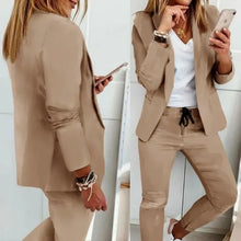 Load image into Gallery viewer, Europe and America new women&#39;s solid color temperament jacket straight tube casual commuting pants suit set
