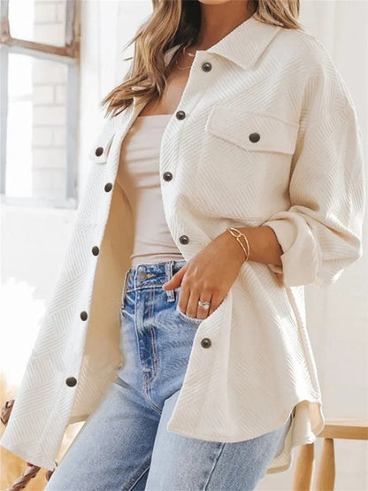 Women Long Sleeved Jacket for Casual Outings Outerwear Single Breasted Collared Windbreaker