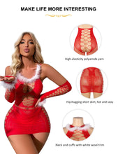 Load image into Gallery viewer, Christmas Body Stocking Hot Underwears Women Lenceria Red Fluffy Bodystocking Erotic Costume Sexy Lingeries Plus Size Nightdress
