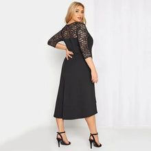 Load image into Gallery viewer, Plus Size 3/4 Lace Sleeve Spring Autumn Elegant Party Dress Women Black Flt Flare Midi Dress Large Size
