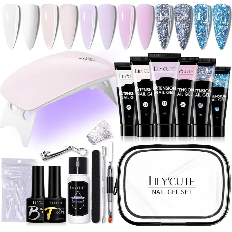 15ML Manicure Set Quick Nail Extension Gel With 6W UV Lamp Dryer Finger Extend Mold Slip Solution Nail Art Tools Kit - Shop & Buy