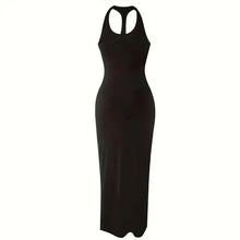 Load image into Gallery viewer, Summer Women Dress Black Knitted Solid Crew Neck Long Dresses Casual Sleeveless Bodycon Slim Sexy Backless Dress
