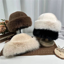 Load image into Gallery viewer, New Women Warm Thick Bucket Hats Fluffy Fur Panama Cap Plush Windproof Ear Protection Caps
