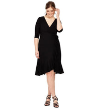 Load image into Gallery viewer, Plus Size Sexy V-neck Elegant Wrap Summer Dress Women Ruffle Trim Tie Back Half Sleeve A-line Work Dress
