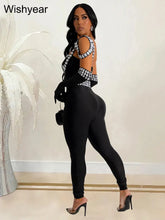 Load image into Gallery viewer, Luxury Celebrity Jumpsuits with glove Sexy Backless Rhinestone Bodycon One Piece Rompers
