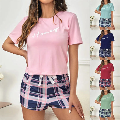 Women's Pajamas Lingerie Set Ladies Girls Letter Print Round Neck Sleepwear Shorts Loungewear - Shop & Buy