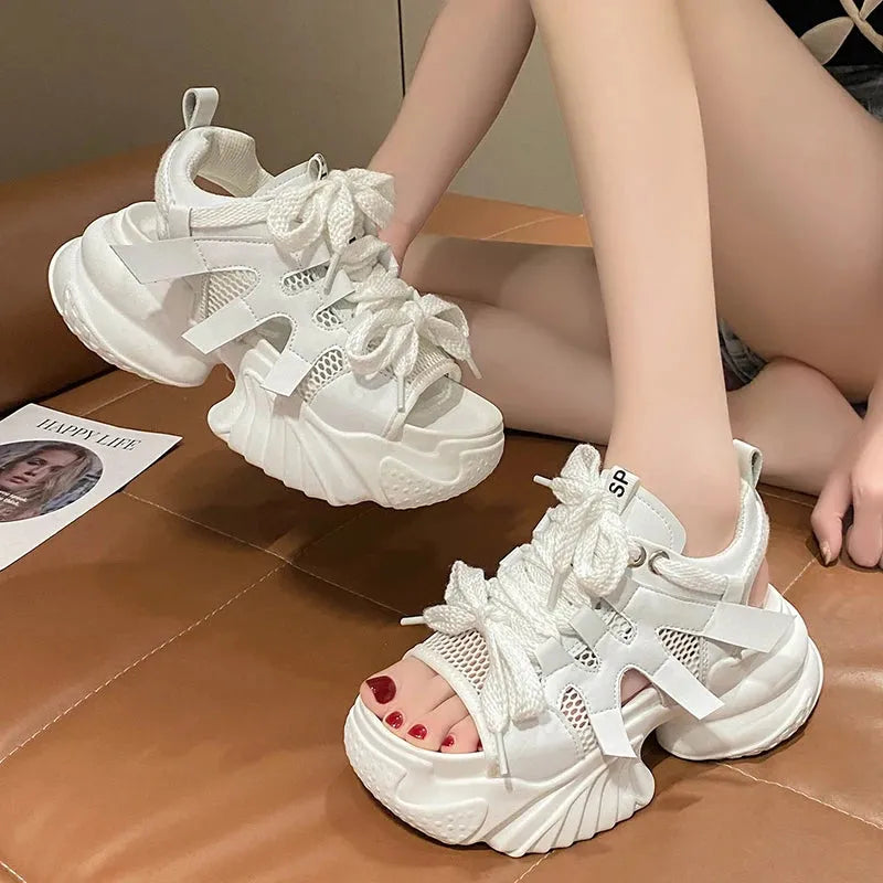 Women's White Chunky Sports Sandals Hollow Out Platform Wedge Sandals for Women - Shop & Buy