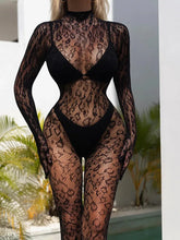 Load image into Gallery viewer, Sexy Lace See Through Bodysuit Long Sleeve Fishnet Jumpsuits Elastic Night Club Jump Suits
