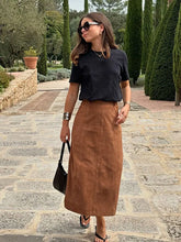 Load image into Gallery viewer, Vintage Brown Suede Leather Skirt For Women Fashion High Waist Slim A-line Skirts
