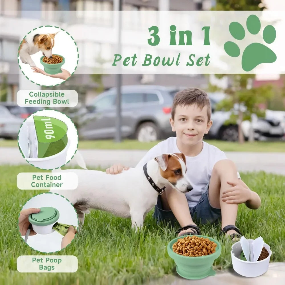 Portable Dog Food Bowl Feeder 3 in 1 Cat Drinking Water Folding Silicone Pet Outdoor Travel Bowl Foldable Water Cup Pet Supplies