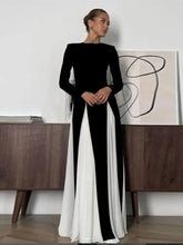 Load image into Gallery viewer, Elegant Black White Patchwork Maxi Dresses Women Fashion O-neck Long Sleeves Slim Dress
