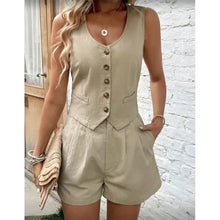 Load image into Gallery viewer, Cotton Shorts Sets for Women 2 Pieces Sexy Sleeveless Single Breasted Vest Top + Shorts Suit Elegant Office Lady Tracksuit
