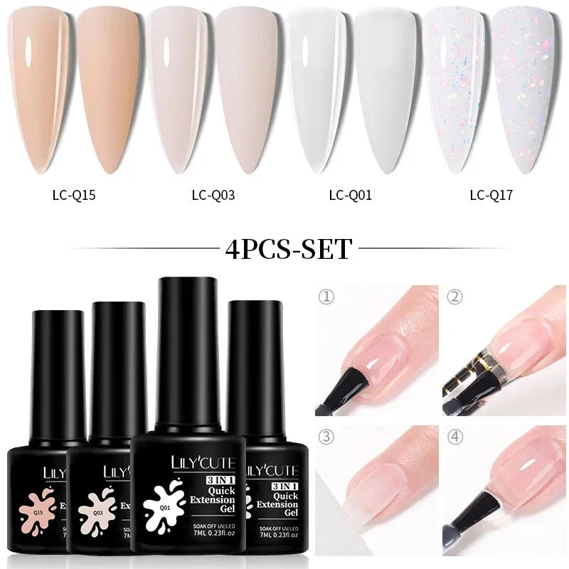 4PCs/Set Nail Extension UV Nail Gels Set Clear Nude Semi-permanent Quick Extension Set Nail Art Acrylic Gel Polish - Shop & Buy