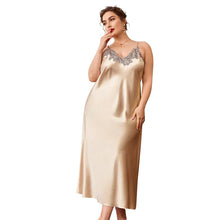 Load image into Gallery viewer, Sexy Sleepwear Women Lace Silk Satin Night Dress Sleeveless Nighties V-neck Nightgown Plus Size Nightdress Nightwear
