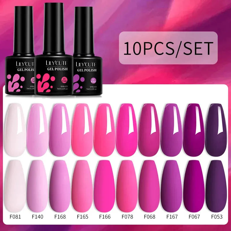 10Pcs/Set Nail Gel Polish Pink Glitter Scheme Popular Spring Colors Semi Permanent Soak Off UV LED Nail Art Gel Kit - Shop & Buy