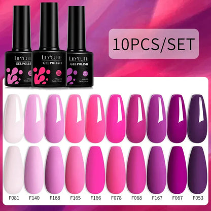 10Pcs/Set Nail Gel Polish Pink Glitter Scheme Popular Spring Colors Semi Permanent Soak Off UV LED Nail Art Gel Kit - Shop & Buy