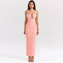 Load image into Gallery viewer, Sexy Pink Push Up Long Dress Ladies Summer Split Black Cut Out Club Bodycon Dress Women Tight Maxi Evening Party Dresses
