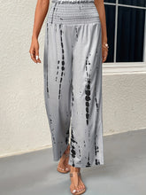 Load image into Gallery viewer, Plus Size Casual Pants, Women&#39;s Plus Tie Dye Ruffle Trim Shirred Waist High Rise Wide Leg Trousers
