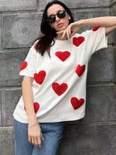 Load image into Gallery viewer, Summer Loose Oversized T-shirt with Heart Embroidery O-neck Pullovers Short Sleeve Tops
