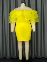 Load image into Gallery viewer, Women Yellow Sheer Tierrd Ruffle Off Shoulder Club Party Dress Package HiP Mini Slim Gowns
