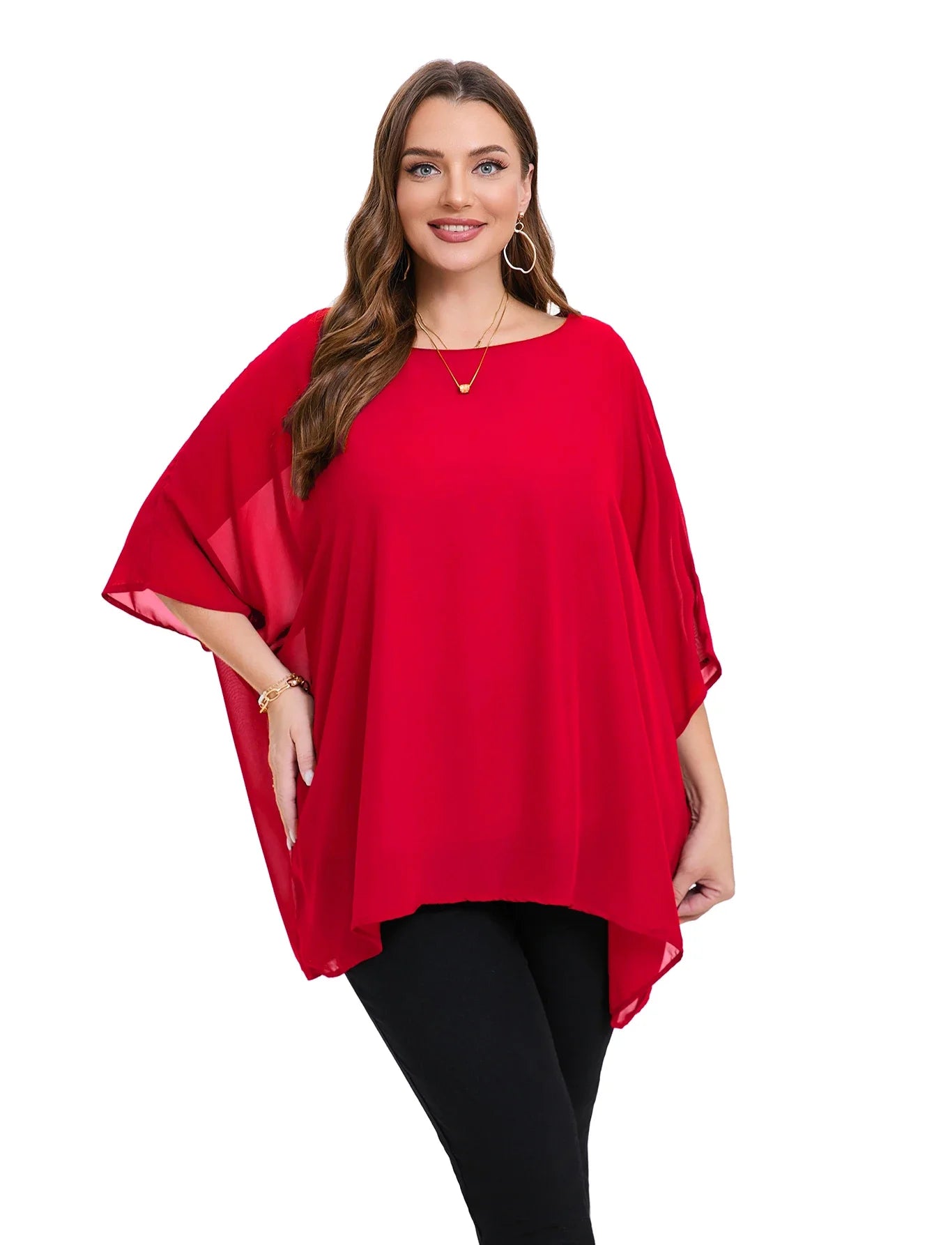 Womens Plus Size Elegant Summer Blouse Batwing Sleeve Oversized Chiffon Blouse Scoop Neck Large Size Casual Tunic Top Shirt 6XL - Shop & Buy