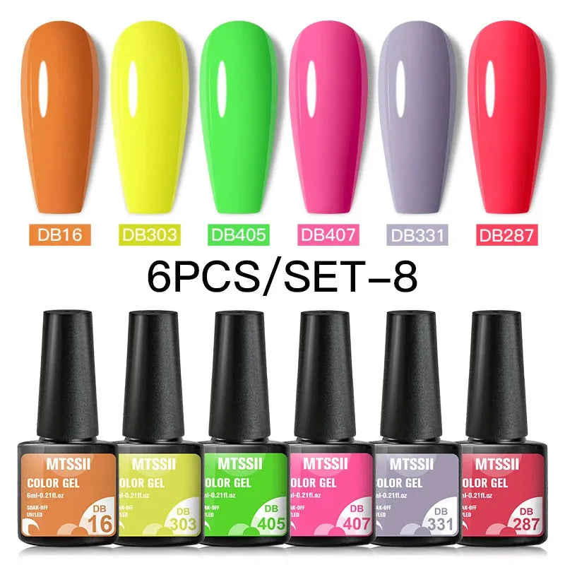 6PCS/SET Color Nail Gel Polish Set Kits  Base Top Coat  Varnish Soak Off UV Gel LED Semi Permanent All For Manicure Nail Art - Shop & Buy