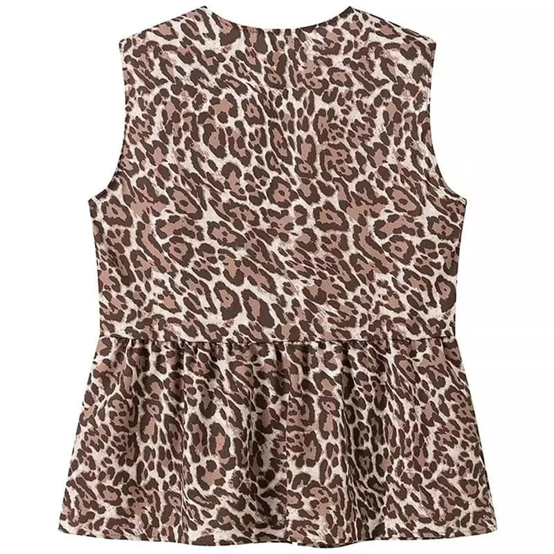 Leopard Print Bow Vest Women Tank Tops Summer Female Hollow Out O-Neck Sleeveless Lace-Up Top Fashion Street Vests