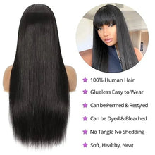 Load image into Gallery viewer, Silky Straight Wigs With Bangs For Women 14-26Inchs Glueless Brazilian Remy Human Hair Wigs
