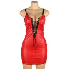 Load image into Gallery viewer, Plus Size Faux Leather Night Dress Women Nightie Lingerie Nightdress Bodycon Sleeveless Strap
