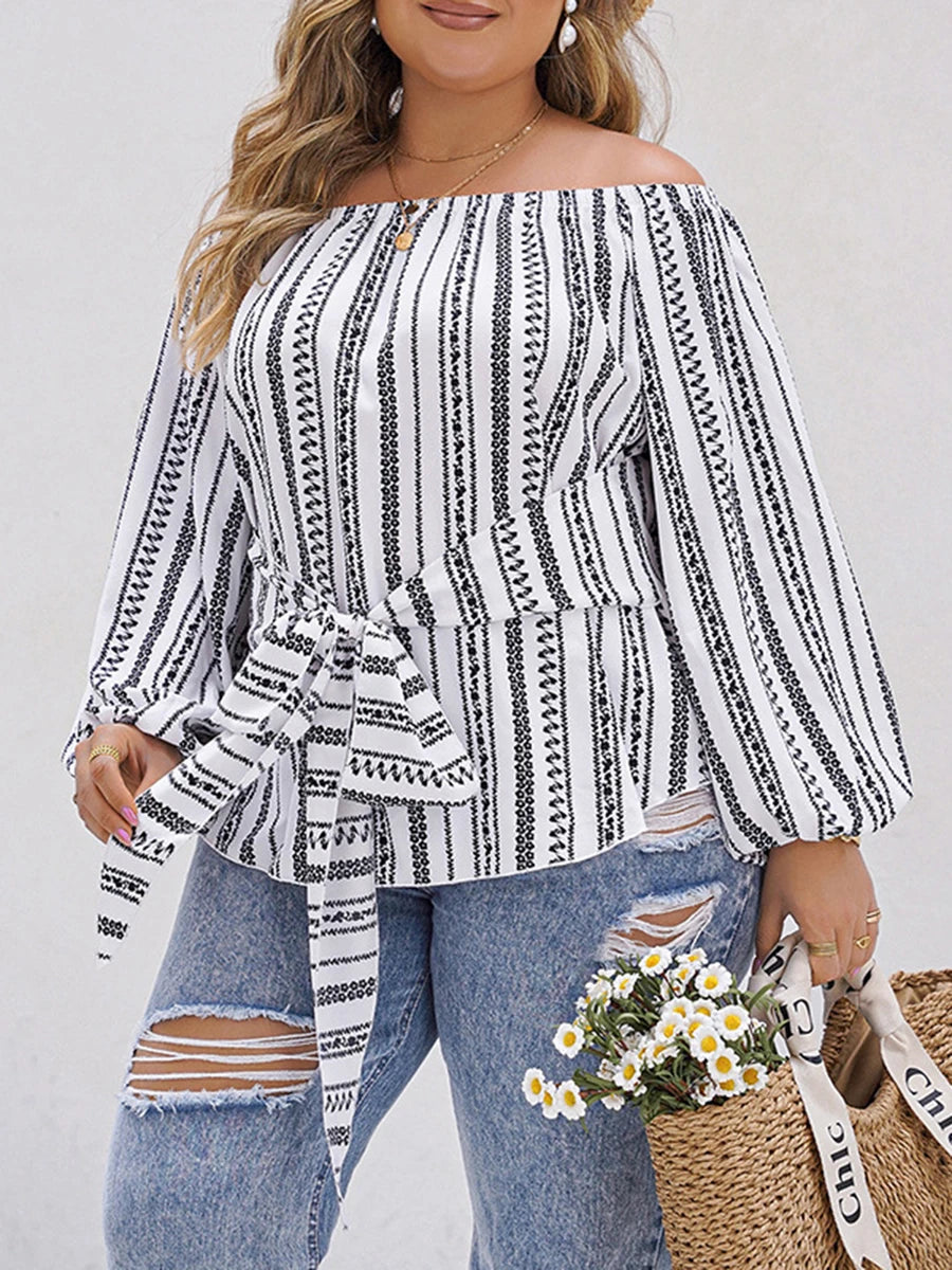 Women Plus Size Shirts Floral Print Long Sleeve V-Neck Fashion Blouses Spring Fall Casual Ruffle Tops Off Shoulder Trendy Style