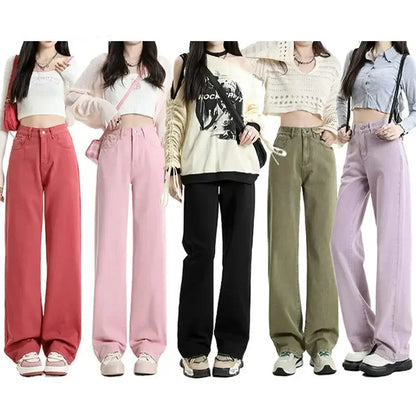 Long Trousers Casual Denim Pants Simple Female Spring Straight Loose Women's Wide Leg Jeans