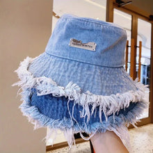 Load image into Gallery viewer, Panama Metal Label Denim Bucket Hats Shabby Breathable Sun Protection Fisherman Hat For Women
