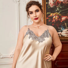 Load image into Gallery viewer, Sexy Sleepwear Women Lace Silk Satin Night Dress Sleeveless Nighties V-neck Nightgown Plus Size Nightdress Nightwear
