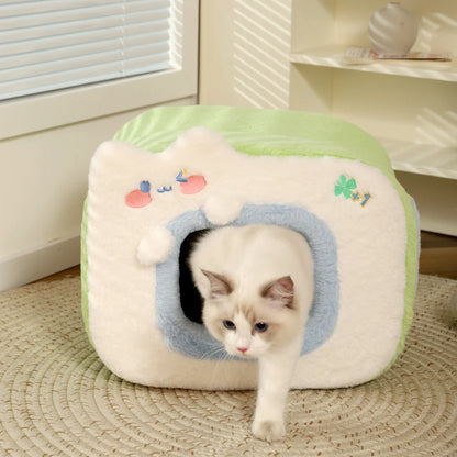 Cute Cat Bed Warm Pet House Kitten Cave Cushion Comfort Cat House Tent Puppy Nest Small Dog Mat Supplies Bed for Cats