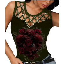 Load image into Gallery viewer, Summer New Women&#39;s T-Shirt Camouflage Print Sleeveless Fit Fashion V-Neck Lace Sexy Fashion Casual Women&#39;s Clothing
