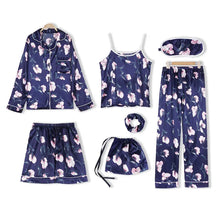 Load image into Gallery viewer, Pyjamas Women&#39;s 7 Pieces Pjs Pink Pajamas Sets Sleepwear Satin Silk Strap Lingerie Homewear
