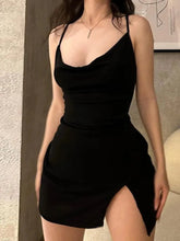 Load image into Gallery viewer, Sexy Cross Bandage Backless Side Split Bodycon Dress Women Sleeveless Skinny Mini Dress
