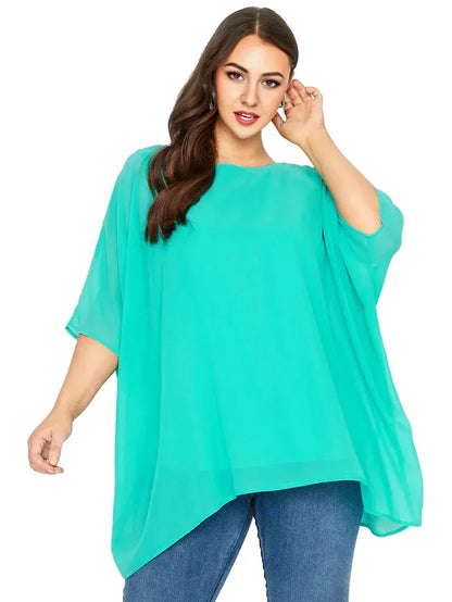 Womens Plus Size Elegant Summer Blouse Batwing Sleeve Oversized Chiffon Blouse Scoop Neck Large Size - Shop & Buy