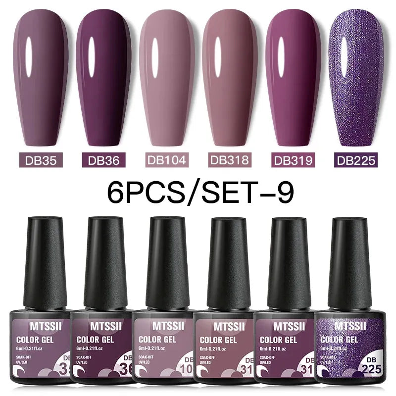 6PCS/SET Color Nail Gel Polish Set Kits  Base Top Coat  Varnish Soak Off UV Gel LED Semi Permanent All For Manicure Nail Art - Shop & Buy