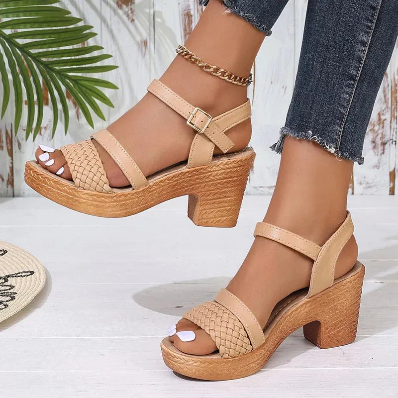 Women's Braided Chunky Heel Sandals Summer Ankle Strap Platform Gladiator Sandals - Shop & Buy