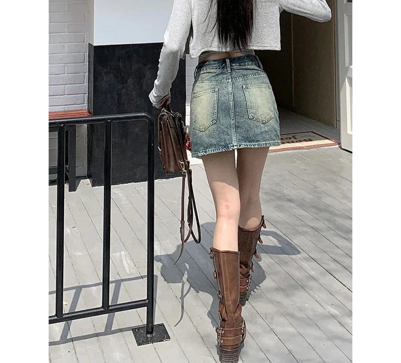 Summer Fashion Women's Casual High Waist Loose Sexy Street Versatile Skirt American Retro Nostalgic A-Line Denim Skirt