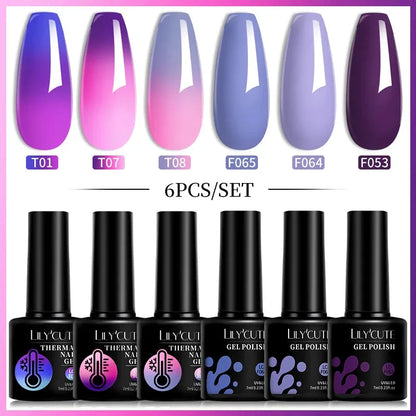 6PCs/Set Thermal Gel Nail Polish Set Winter Temperature Changing Gel Nail Set Semi Permanent Soak Off Nail Art Kit - Shop & Buy