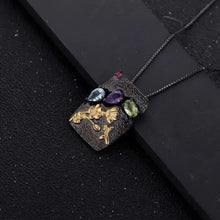 Load image into Gallery viewer, Natural Multicolor Gemstones 925 Sterling Silver Handmade Humming Bee Flower Floral Garden Woman’s Pendant Necklace
